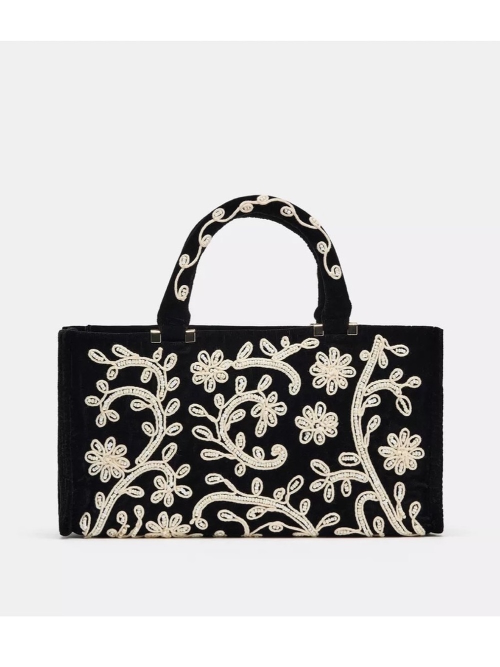 Zara Black Mini Handbag with White Floral Embroidery - Picture 2 of 5